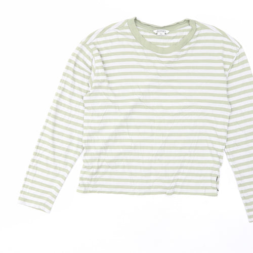 Monki Womens Green Striped Cotton Cropped T-Shirt Size 2XS Crew Neck