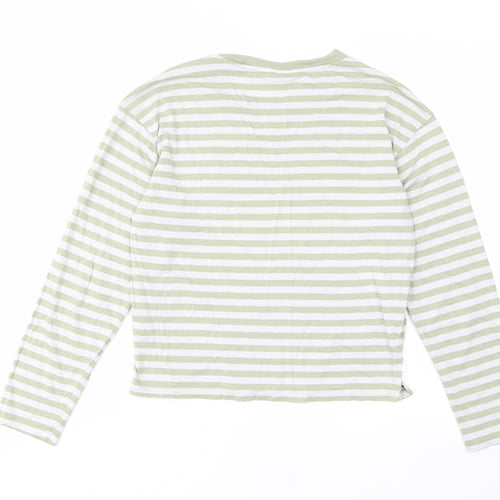 Monki Womens Green Striped Cotton Cropped T-Shirt Size 2XS Crew Neck