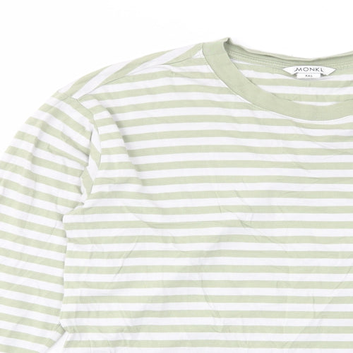 Monki Womens Green Striped Cotton Cropped T-Shirt Size 2XS Crew Neck