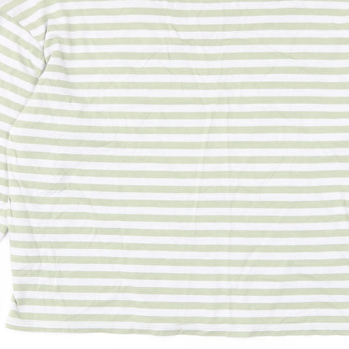Monki Womens Green Striped Cotton Cropped T-Shirt Size 2XS Crew Neck