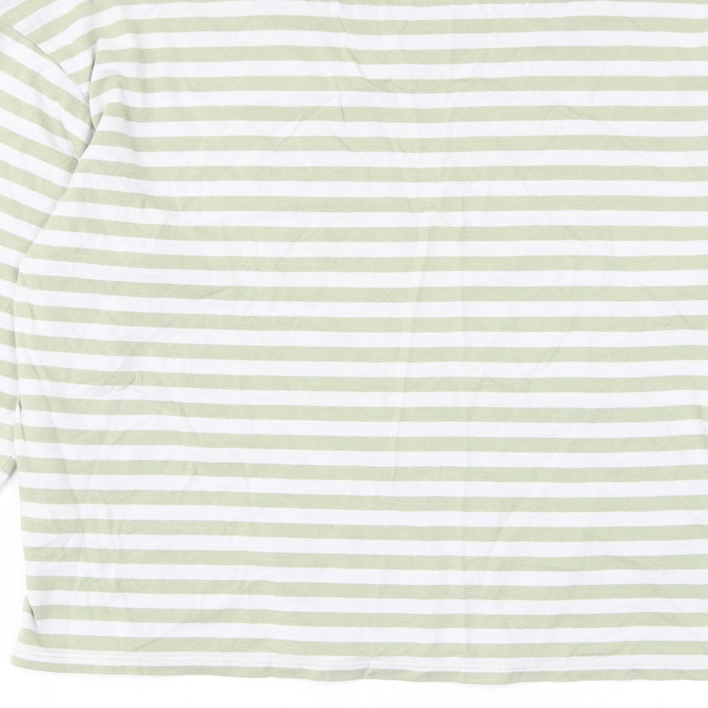 Monki Womens Green Striped Cotton Cropped T-Shirt Size 2XS Crew Neck