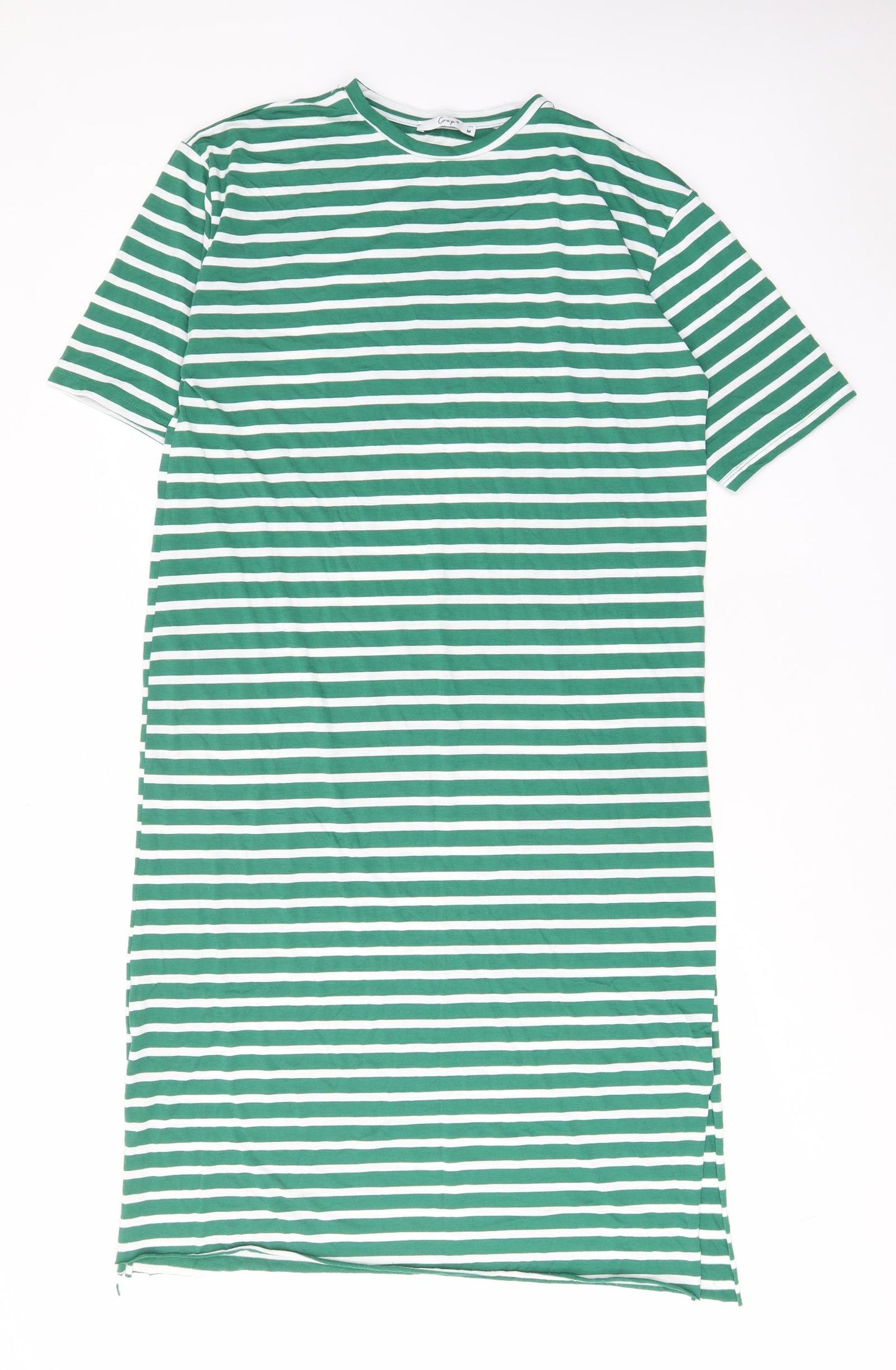 Crep Womens Green Striped Polyester T-Shirt Dress Size M Crew Neck