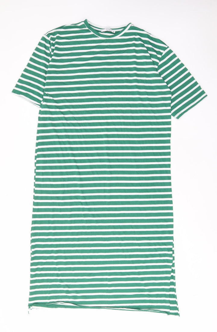 Crep Womens Green Striped Polyester T-Shirt Dress Size M Crew Neck