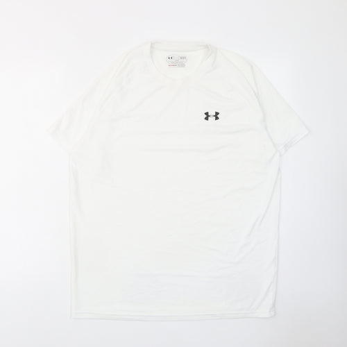 Under armour Mens White Polyester T-Shirt Size L Crew Neck - Logo