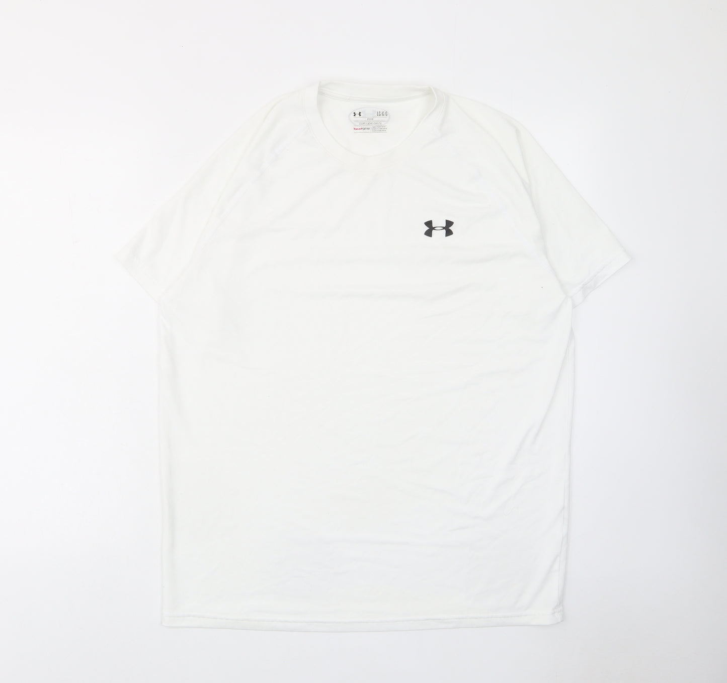 Under armour Mens White Polyester T-Shirt Size L Crew Neck - Logo