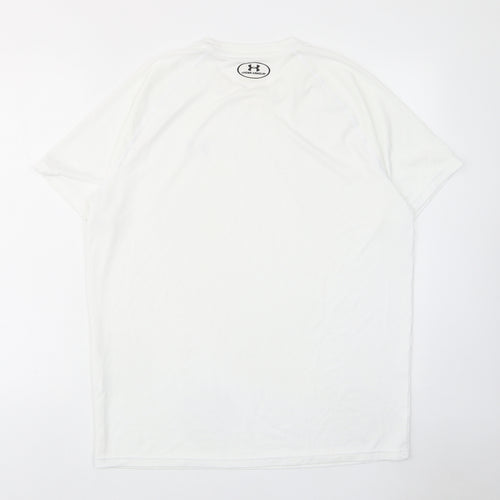 Under armour Mens White Polyester T-Shirt Size L Crew Neck - Logo