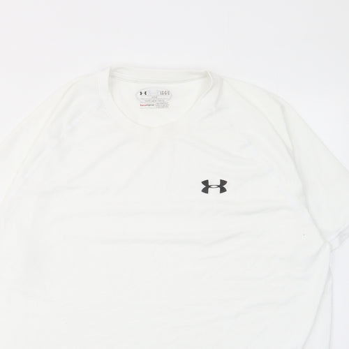 Under armour Mens White Polyester T-Shirt Size L Crew Neck - Logo