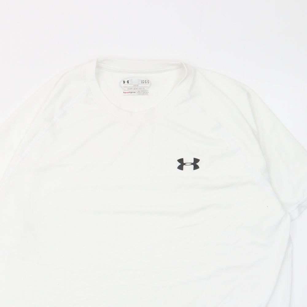 Under armour Mens White Polyester T-Shirt Size L Crew Neck - Logo