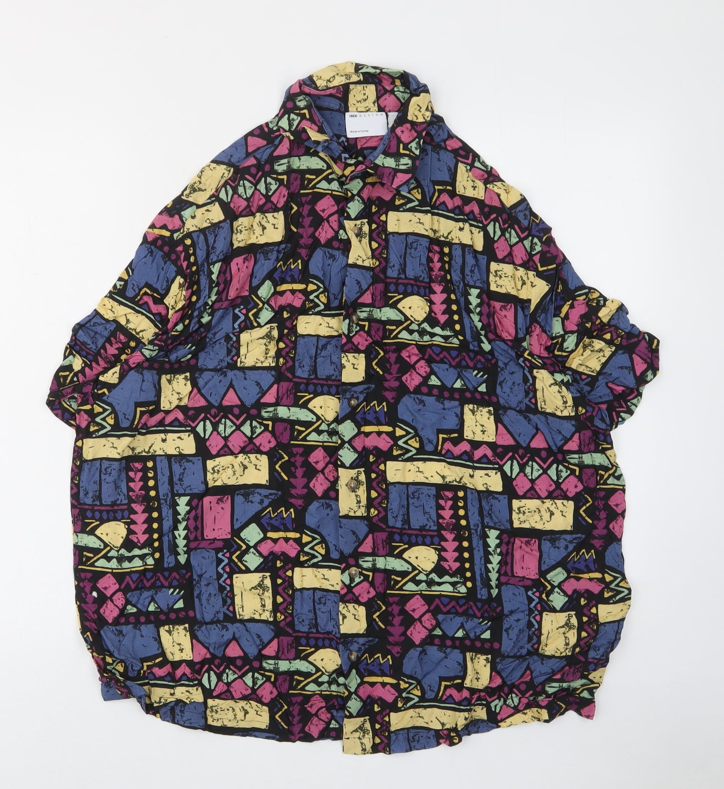 ASOS Mens Multicoloured Geometric Viscose Button-Up Size M Collared Button