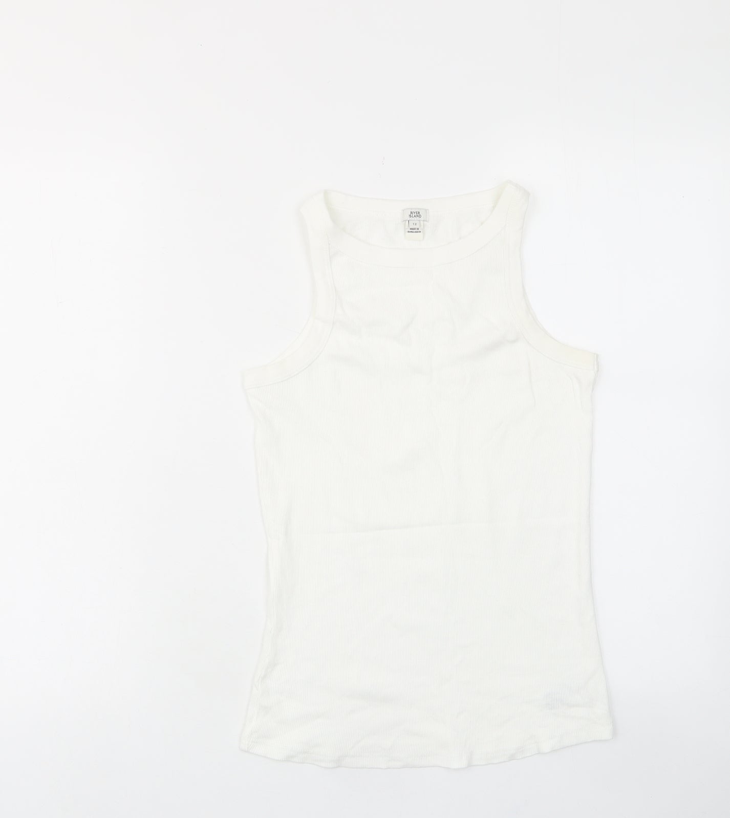 River Island Womens White Cotton Basic Tank Size 12 Crew Neck