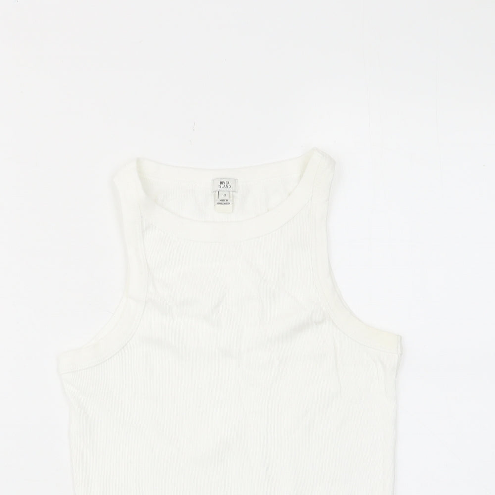 River Island Womens White Cotton Basic Tank Size 12 Crew Neck