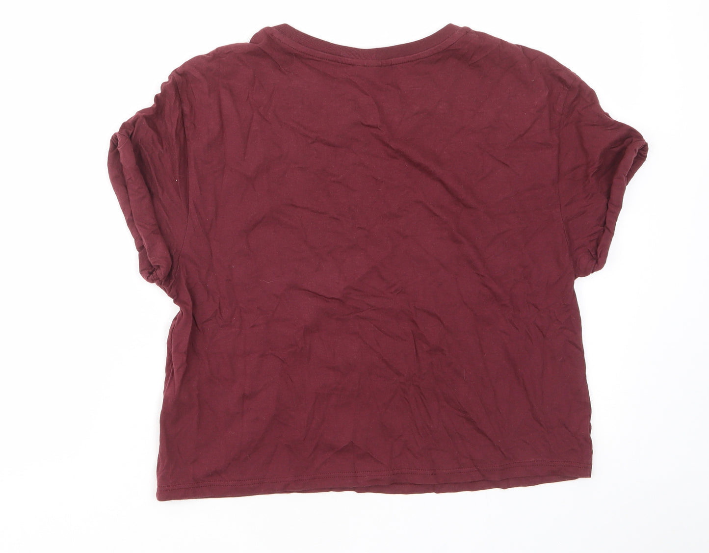 Topshop Womens Red Floral Cotton Cropped T-Shirt Size 10 Crew Neck - Embroided