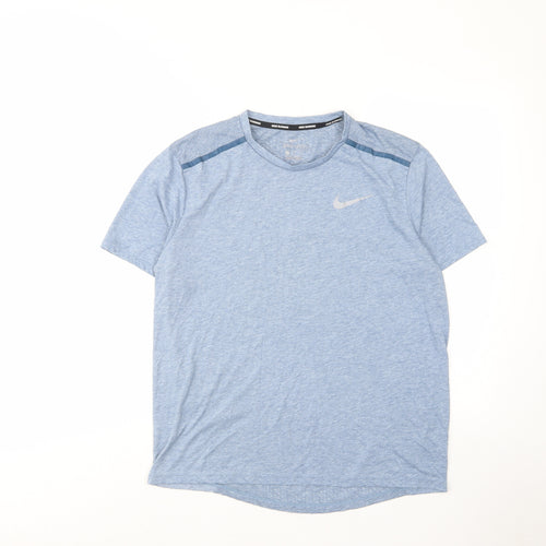 Nike Mens Blue Polyester Basic T-Shirt Size L Crew Neck Pullover - Logo