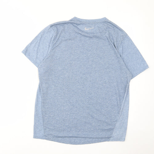 Nike Mens Blue Polyester Basic T-Shirt Size L Crew Neck Pullover - Logo