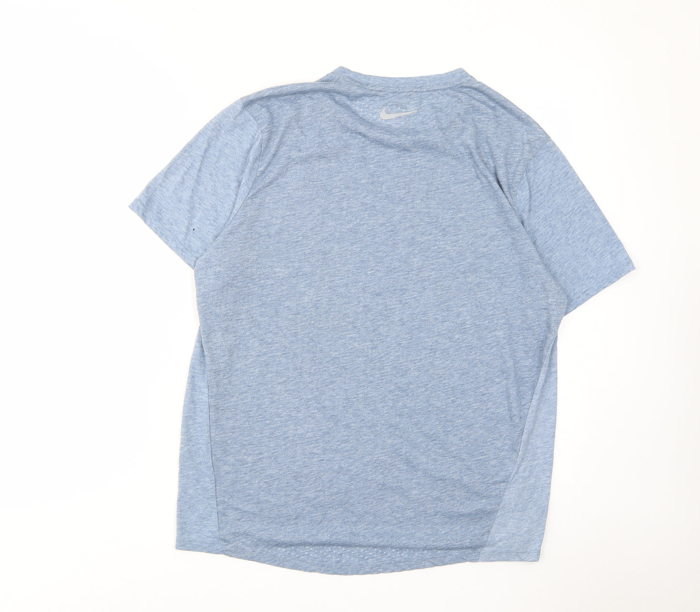 Nike Mens Blue Polyester Basic T-Shirt Size L Crew Neck Pullover - Logo