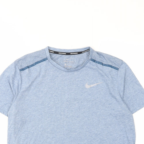 Nike Mens Blue Polyester Basic T-Shirt Size L Crew Neck Pullover - Logo