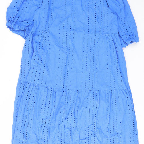Marks and Spencer Womens Blue Cotton A-Line Size 20 Crew Neck Tie - Embroided