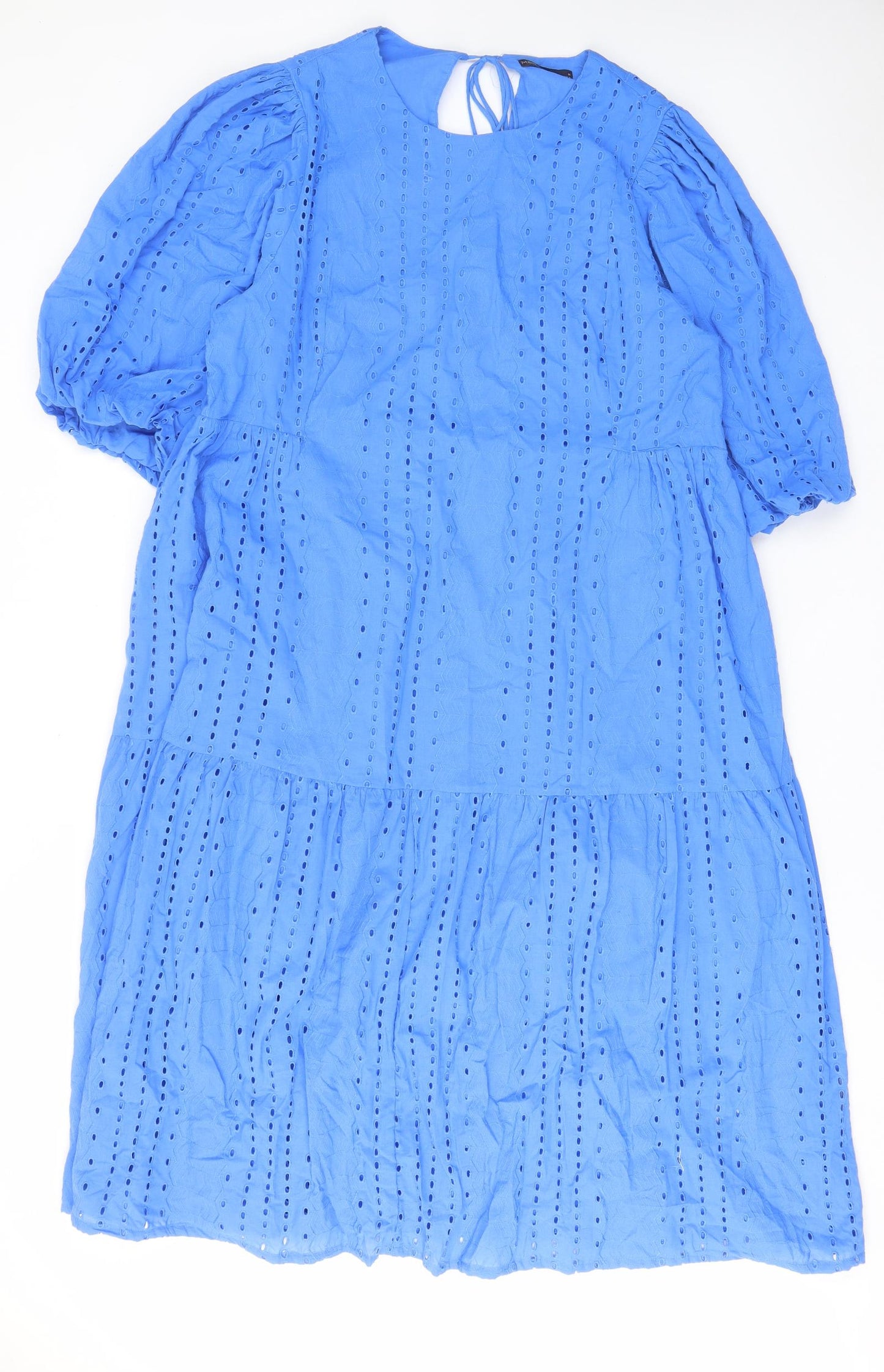 Marks and Spencer Womens Blue Cotton A-Line Size 20 Crew Neck Tie - Embroided