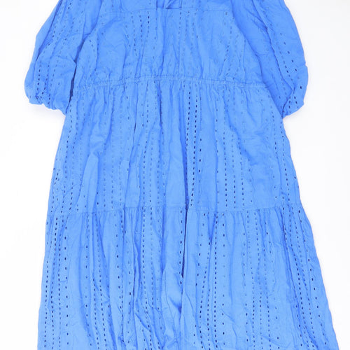 Marks and Spencer Womens Blue Cotton A-Line Size 20 Crew Neck Tie - Embroided