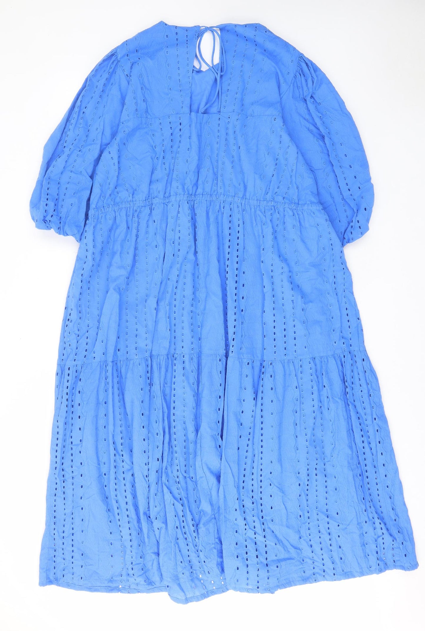 Marks and Spencer Womens Blue Cotton A-Line Size 20 Crew Neck Tie - Embroided