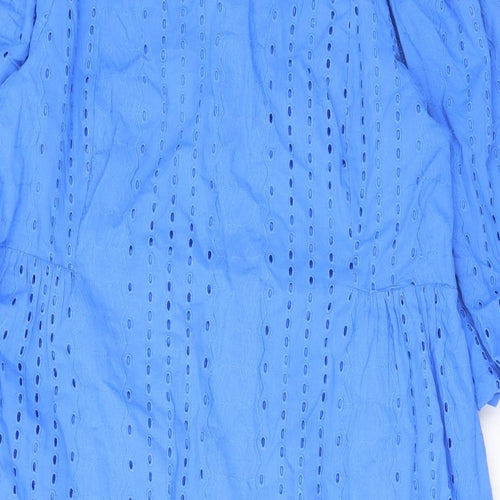 Marks and Spencer Womens Blue Cotton A-Line Size 20 Crew Neck Tie - Embroided