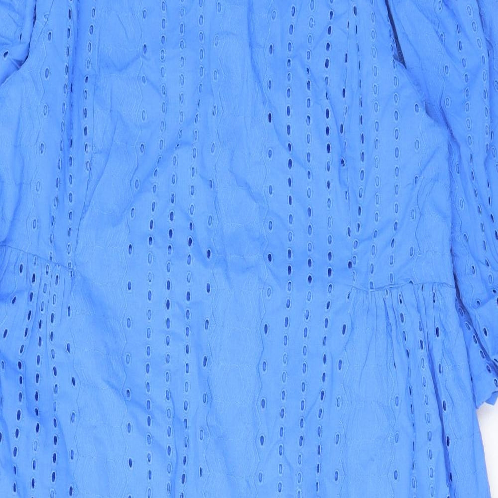 Marks and Spencer Womens Blue Cotton A-Line Size 20 Crew Neck Tie - Embroided