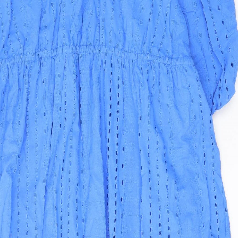 Marks and Spencer Womens Blue Cotton A-Line Size 20 Crew Neck Tie - Embroided
