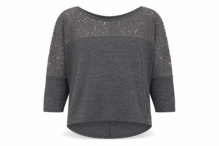 Pull&Bear Womens Grey Polyester Basic T-Shirt Size S Boat Neck - Lace