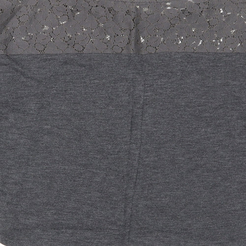 Pull&Bear Womens Grey Polyester Basic T-Shirt Size S Boat Neck - Lace
