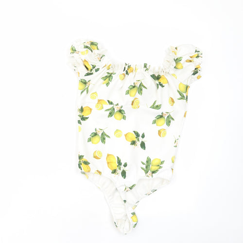 Missguided Womens White Geometric Polyester Bodysuit One-Piece Size 10 Snap - Frill
