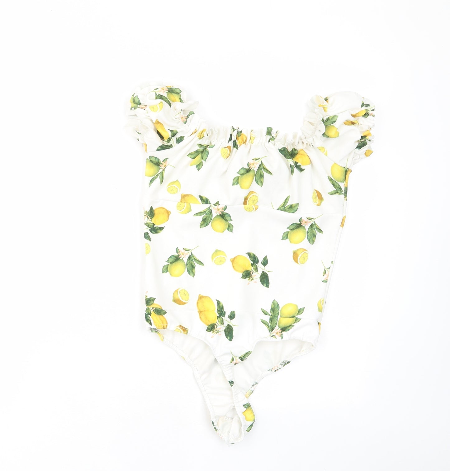 Missguided Womens White Geometric Polyester Bodysuit One-Piece Size 10 Snap - Frill
