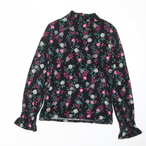 Red Herring Womens Black Floral Viscose Basic T-Shirt Size 12 High Neck