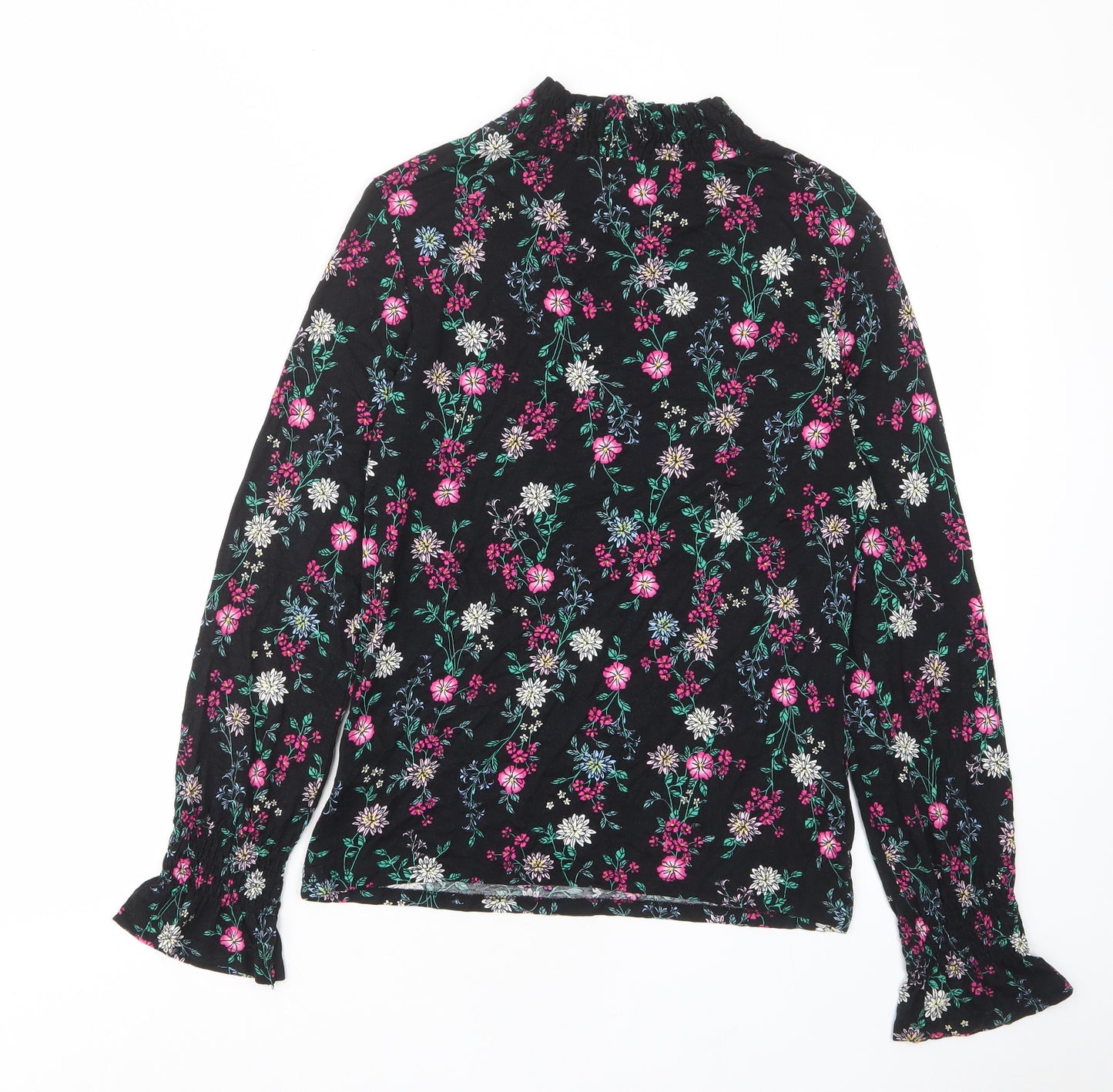 Red Herring Womens Black Floral Viscose Basic T-Shirt Size 12 High Neck