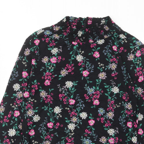 Red Herring Womens Black Floral Viscose Basic T-Shirt Size 12 High Neck
