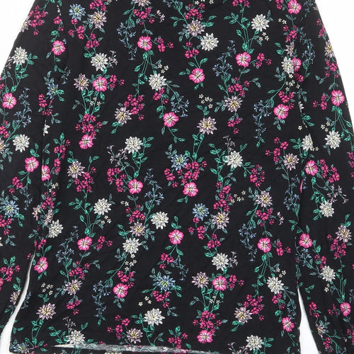 Red Herring Womens Black Floral Viscose Basic T-Shirt Size 12 High Neck