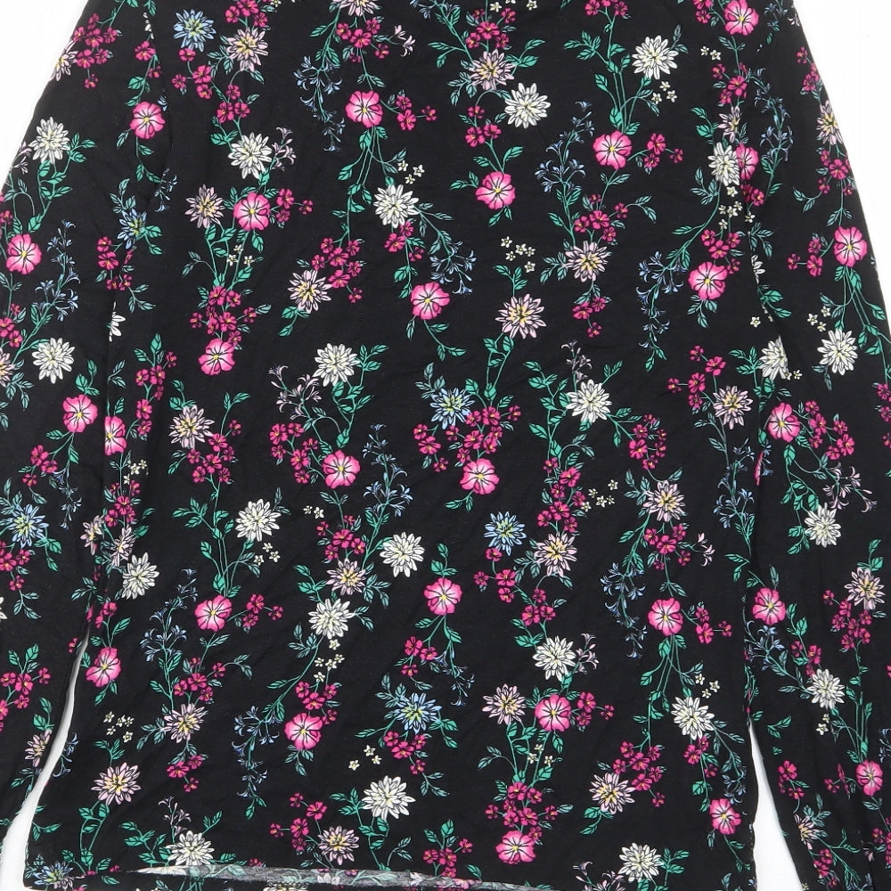 Red Herring Womens Black Floral Viscose Basic T-Shirt Size 12 High Neck