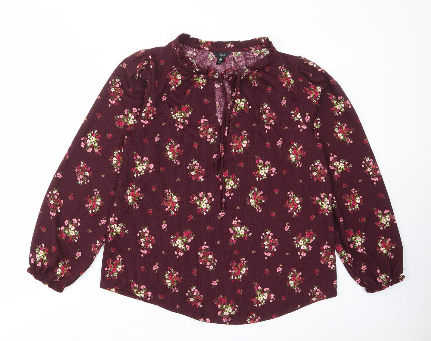 M&Co Womens Purple Floral Polyester Basic Blouse Size 14 Crew Neck - Keyhole neck, Frill