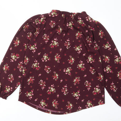 M&Co Womens Purple Floral Polyester Basic Blouse Size 14 Crew Neck - Keyhole neck, Frill