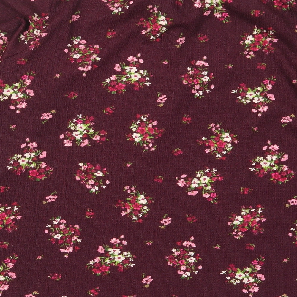 M&Co Womens Purple Floral Polyester Basic Blouse Size 14 Crew Neck - Keyhole neck, Frill