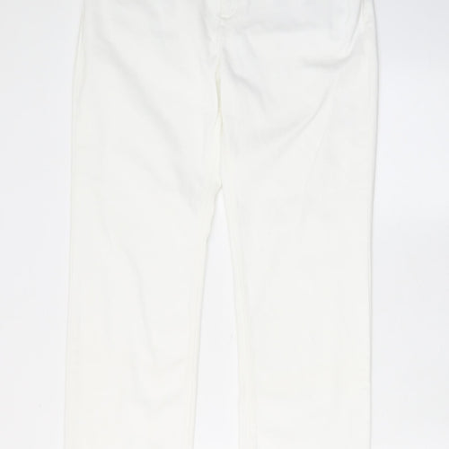 Marks and Spencer Womens White Cotton Straight Jeans Size 14 L28 in Regular Zip - Pockets, Belt Loops, Studs
