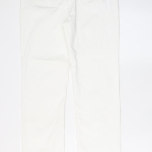 Marks and Spencer Womens White Cotton Straight Jeans Size 14 L28 in Regular Zip - Pockets, Belt Loops, Studs