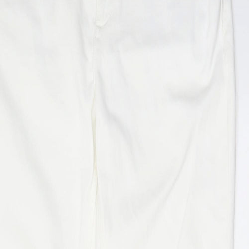 Marks and Spencer Womens White Cotton Straight Jeans Size 14 L28 in Regular Zip - Pockets, Belt Loops, Studs