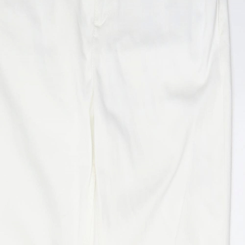 Marks and Spencer Womens White Cotton Straight Jeans Size 14 L28 in Regular Zip - Pockets, Belt Loops, Studs