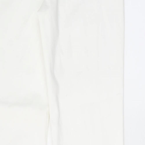 Marks and Spencer Womens White Cotton Straight Jeans Size 14 L28 in Regular Zip - Pockets, Belt Loops, Studs