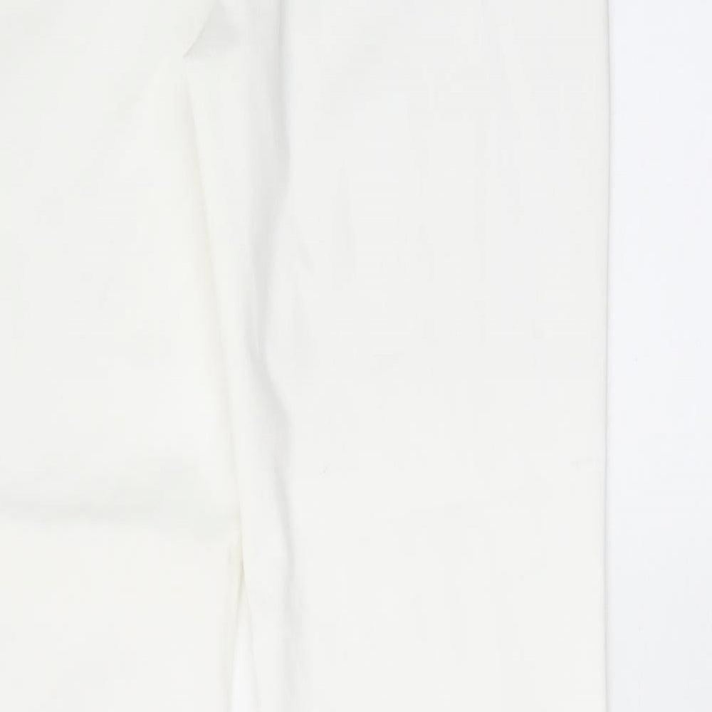 Marks and Spencer Womens White Cotton Straight Jeans Size 14 L28 in Regular Zip - Pockets, Belt Loops, Studs