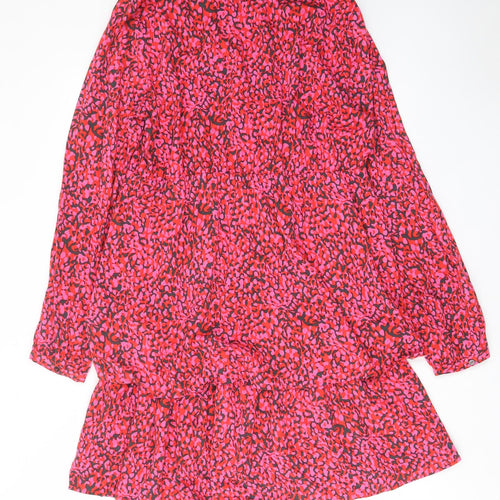 Rino & Pelle Womens Pink Animal Print Viscose A-Line Size 14 V-Neck Button - Frill
