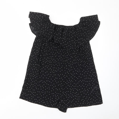 Topshop Womens Black Polka Dot Polyester Playsuit One-Piece Size 6 Pullover - Frill