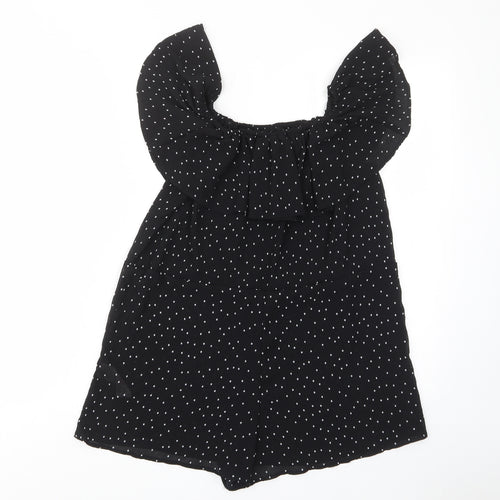 Topshop Womens Black Polka Dot Polyester Playsuit One-Piece Size 6 Pullover - Frill