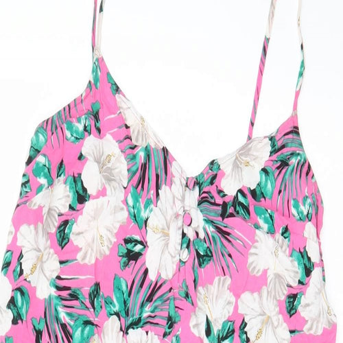 Marks and Spencer Womens Pink Floral Viscose Playsuit One-Piece Size 10 Button - Drawstring
