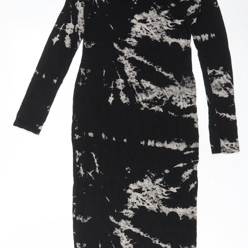 Buzy Collection Womens Black Geometric Viscose Bodycon Size M Boat Neck Pullover